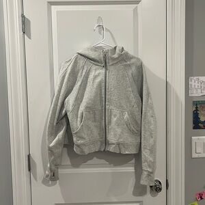 Light Gray Oversized Cropped Scuba Full Zip Hoodie